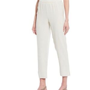 NWT Eileen Fisher 100% Silk Georgette Crepe Tapered Pant Side Slits Bone Size XL